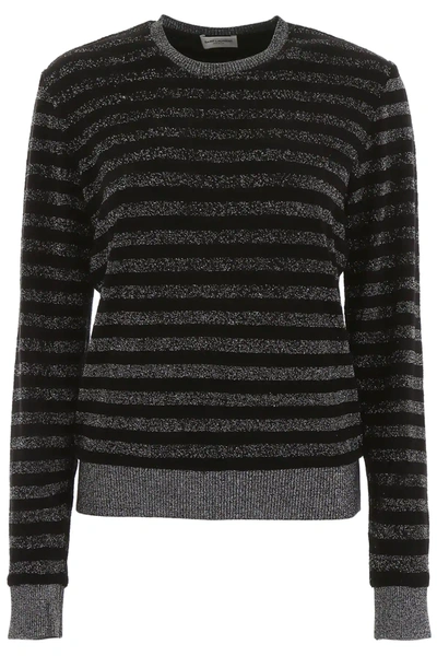 Saint Laurent Striped Lurex Pull In Black,silver