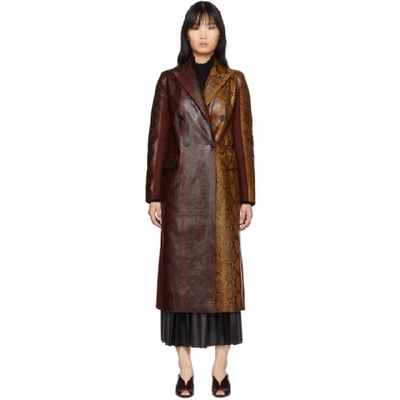 Givenchy Double-breasted Python-effect Leather And Wool-twill Coat In Burgundy