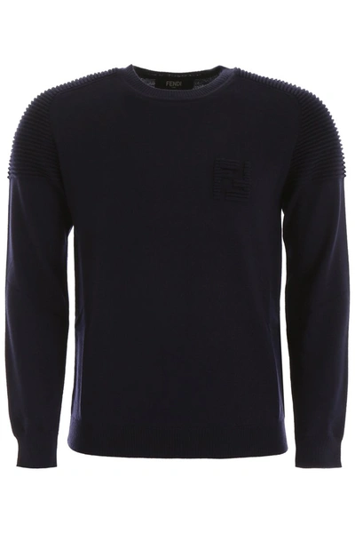 Fendi Pullover With Ff Logo In Blue