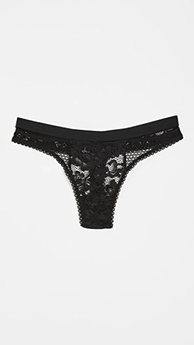 Else Petunia Stretch-mesh And Corded Lace Thong In Black