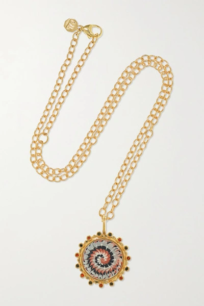 Marlo Laz Tie Dye 14-karat Gold, Enamel, Garnet And Diamond Necklace