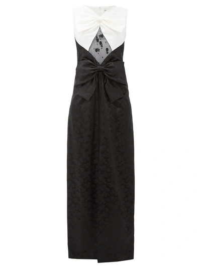 Givenchy Bow-embellished Lace-paneled Floral-brocade Gown In Black/white