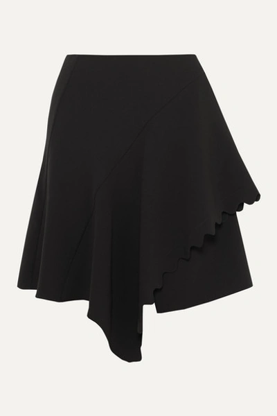 Chloé Asymmetric Scalloped Crepe Mini Skirt In Black