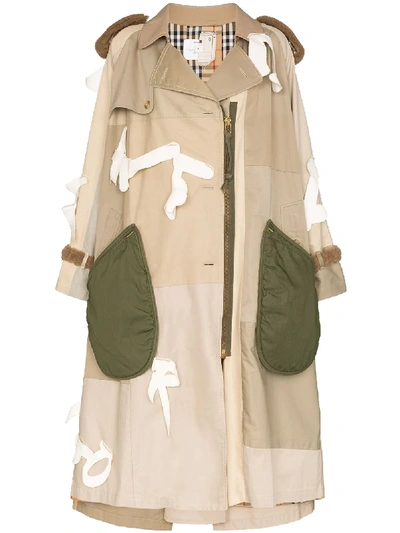 Duran Lantink Letter Detail Trench Coat In Neutrals