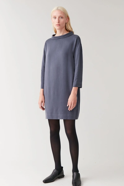 Cos Stand-up Collar Dress In Blue