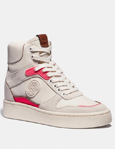 Coach C220 High Top Sneaker In Multi - Size 8.5 B In Color<lsn_delimiter>chalk/fluo Pink