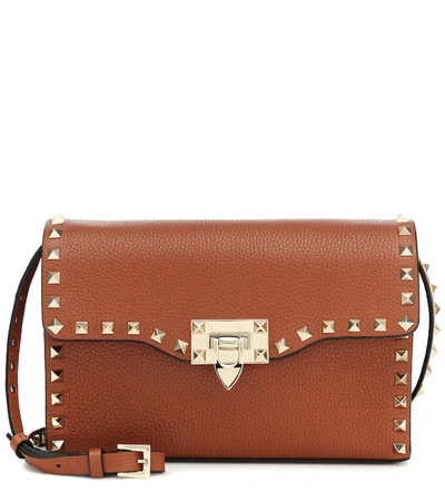 Valentino Garavani Rockstud Small Leather Shoulder Bag In Brown