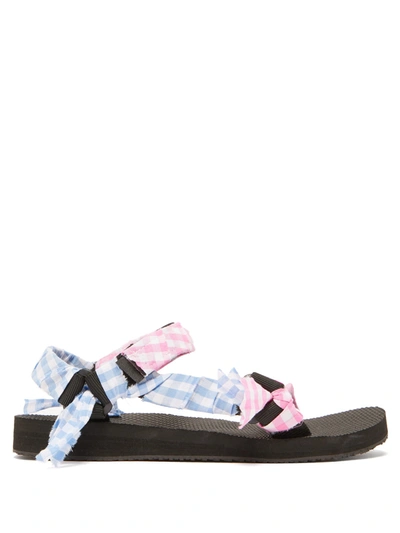 Arizona Love Vichy Gingham Check Velcro-strap Sandals In White,pink,light Blue