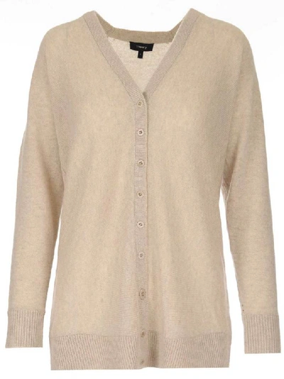 Theory Knitted Cashmere Buttoned Cardigan In Beige