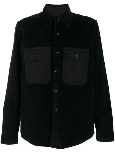 Ami Alexandre Mattiussi Denim-trimmed Cotton-corduroy Shirt In Black