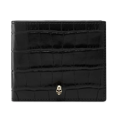 Alexander Mcqueen Croc-print Wallet With Skull In Black