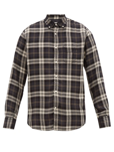 Officine Generale Button-down Checked-twill Shirt In Grey