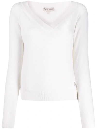 Emilio Pucci V-neck Jumper In White