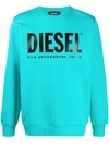 Diesel Logo Print Crew Neck Sweatshirt In Blue