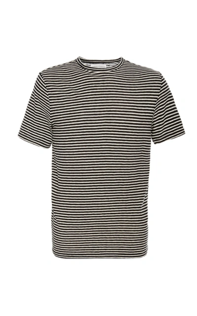 Officine Generale Striped Classic Cotton T-shirt In Black/white