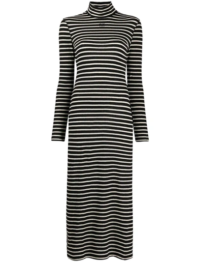 Loewe Striped Cotton-jersey Turtleneck Midi Dress In Black