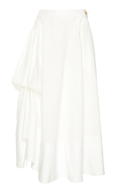 Loewe Gathered Paneled Cotton Midi Skirt In White
