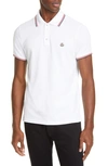 Moncler Tipped Solid Short Sleeve Pique Polo In White