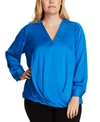 Vince Camuto Wrap Front Hammered Satin Blouse In Peacock