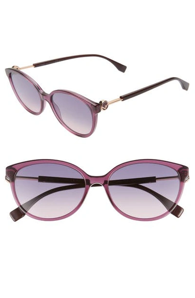 Fendi 57mm Round Cat Eye Sunglasses In Plum/ Plum Gradient