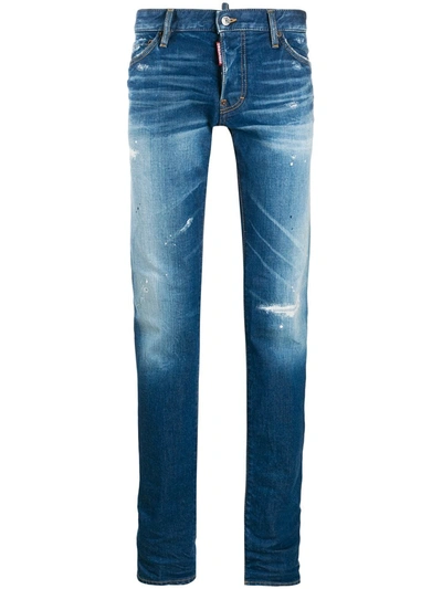 Dsquared2 Distressed Stonewashed Jeans In Blue