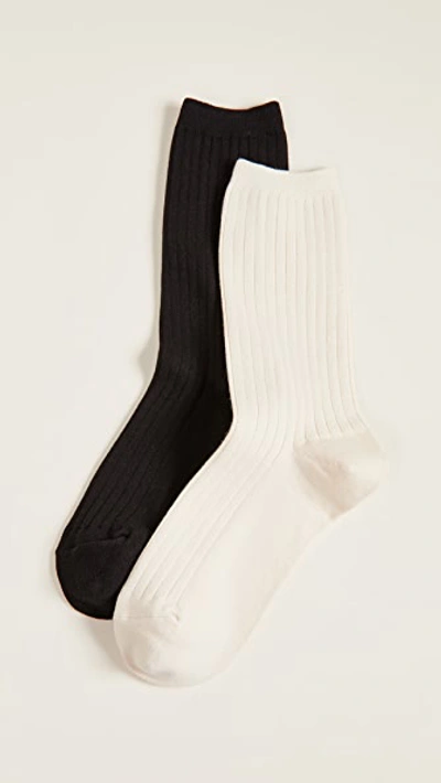 Madewell Two-pack Ribbed Trouser Socks In Cream/ Black