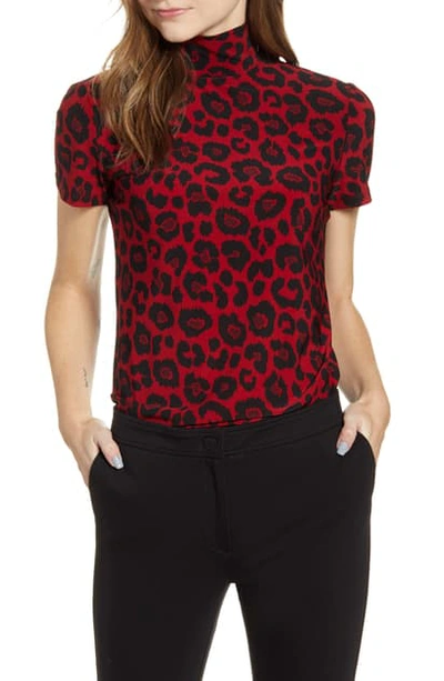 Anne Klein Animal Print Mock Neck Top In Titian Red Combo