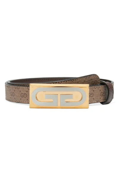 Gucci Mini Gg Supreme Logo Plaque Leather Belt In Beige Ebony/ New Acero