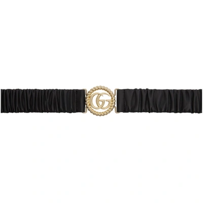 Gucci Double-g Buckle Stretch Leather Belt In 1000 Black