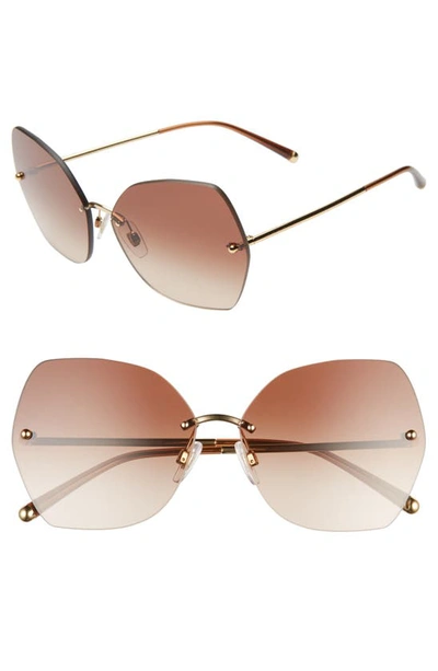 Dolce & Gabbana Lucia 64mm Mirrored Oversize Butterfly Sunglasses In Gold/ Brown Gradient