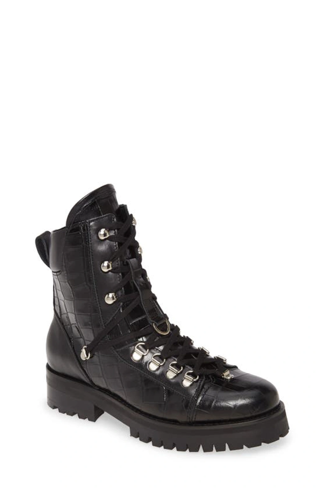 Allsaints Franka Lace-up Hiker Boot In Black Croc Leather ModeSens
