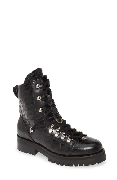 Allsaints Franka Lace-up Hiker Boot In Black Croc Leather