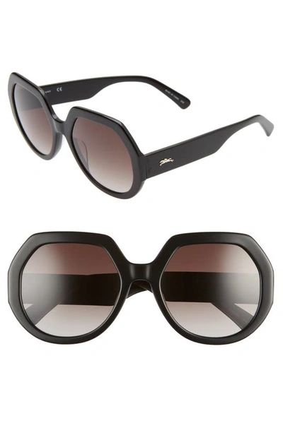 Longchamp 55mm Gradient Geometric Sunglasses In Ebony/ Grey