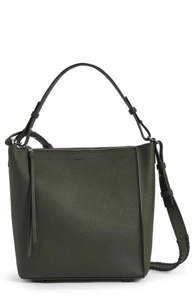 Allsaints Kita Leather Shoulder/crossbody Bag In Khaki Green/silver