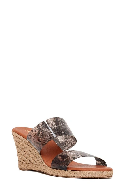 Andre Assous Anfisa Espadrille Wedge In Brown Snake Print Fabric
