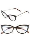Quay Lustworthy 55mm Blue Light Filtering Cat Eye Glasses In Black/ Clear Blue Light