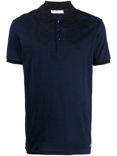 Versace Jacquard Neck Polo Shirt In Blue