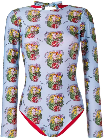 La Doublej Printed Longsleeve Swimsuit In Mini Athena