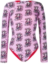 La Doublej Printed Longsleeve Swimsuit In Mini Demeter