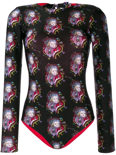 La Doublej Printed Longsleeve Swimsuit In Mini Persephone