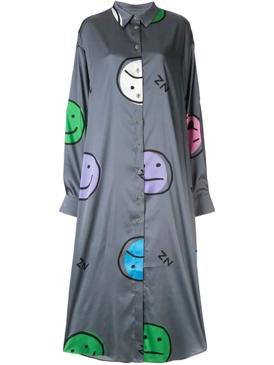 Natasha Zinko Emoji Print Shirt Dress In Grey
