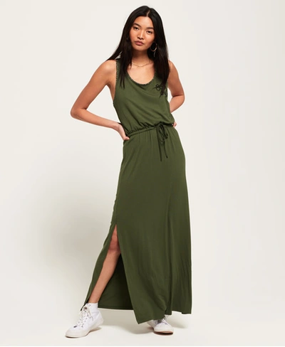 Superdry Aztec Embroidered Maxi Dress In Khaki