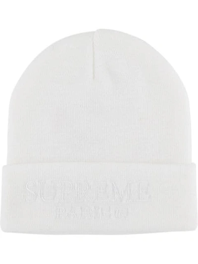Supreme Tonal Logo Beanie Hat In White