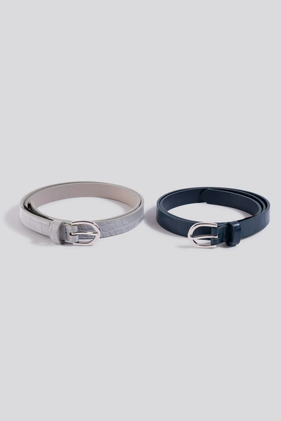 Na-kd Double Pack Slim Belts Grey In Grey/blue