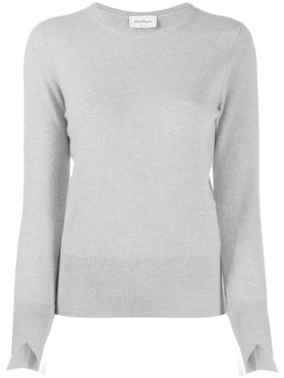 Ferragamo Cashmere Knit Sweater W/asymmetric Cuffs In Grey
