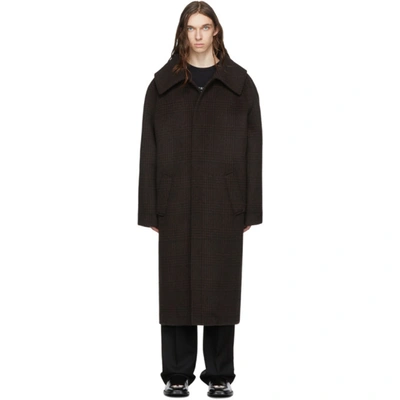 Balenciaga Oversized Checked Wool-blend Coat In Brown