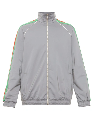 Gucci Webbing-trimmed Iridescent Stretch-jersey Track Jacket In Grey
