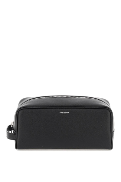 Saint Laurent Logo Print Grooming Case In Black