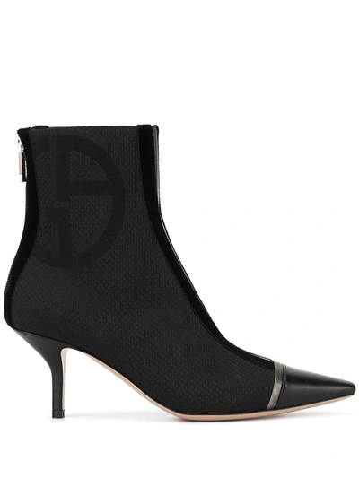 Giorgio Armani Kitten Heel Boots In Black