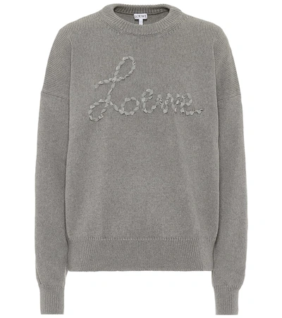 Loewe Logo-stitched Crewneck Sweater In Grey